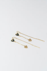 14K Solid Yellow Gold Blue Heart Threader Dangle Earring
