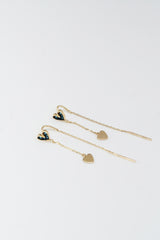 14K Solid Yellow Gold Blue Heart Threader Dangle Earring