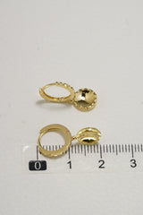 14K Solid Gold Diamond Cut Ring Disc Dangle Hoop Earring