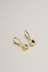 14K Solid Gold Diamond Cut Ring Disc Dangle Hoop Earring