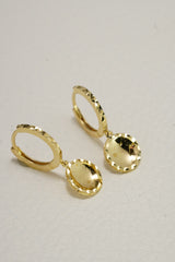 14K Solid Gold Diamond Cut Ring Disc Dangle Hoop Earring