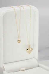 14K Solid Gold Puffy Small Heart Charm Necklace