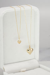 14K Solid Gold Puffy Large Heart Charm Necklace