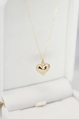 14K Solid Gold Puffy Large Heart Charm Necklace