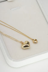 14K Solid Gold Puffy Large Heart Charm Necklace