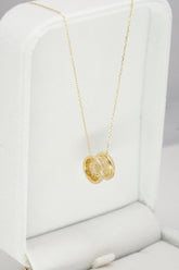 14K Solid Yellow Double Ring G Charm Necklace