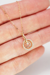 14K Solid Gold Double Halo CZ Pendant Necklace