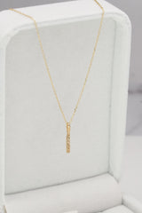 14K Solid Gold Textured Bar Pendant Made in Korea Necklace