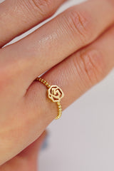 14K Solid Gold Ball Rose Statement Ring
