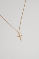 14K solid gold diamond-accented cross necklace