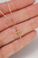 14K solid gold diamond-accented cross necklace