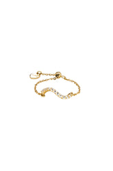 14K Solid Gold One Size CZ Wavy Chain Ring