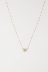 14K Solid Gold Heart Pave Charm Necklace