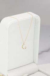 14K Solid Gold Crescent Moon and Star Necklace – Celestial Elegance