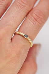 14K Solid Gold Black Diamond Textured Band Ring