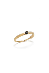 14K Solid Gold Black Diamond Textured Band Ring