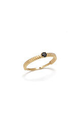 14K Solid Gold Black Diamond Textured Band Ring