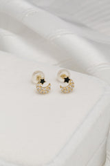 14K Gold Black Star Crescent Moon Stud Earring