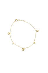 14K Solid Gold Dainty 3D Heart Charm Bracelet