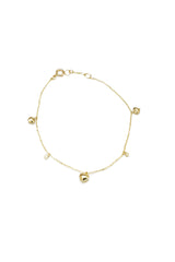 14K Solid Gold Dainty 3D Heart Charm Bracelet