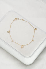14K Solid Gold Dainty 3D Heart Charm Bracelet