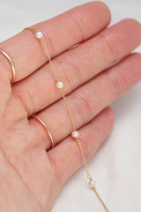 14K Solid Gold Natural Pearl 3MM Bracelet