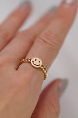 14K Solid Gold Smile Cuban Chain Ring