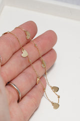 14K Solid Gold Multi Dangle Heart Charm Bracelet