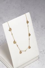 14K Solid Gold Multi Dangle Heart Charm Bracelet