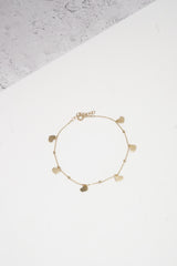 14K Solid Gold Multi Dangle Heart Charm Bracelet