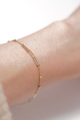 14K Solid Gold Paper Clip Diamond Cut Ball Linked Bracelet