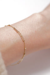 14K Solid Gold Paper Clip Diamond Cut Ball Linked Bracelet