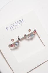 ✨ Iridescent Crystal Fan Stud Earrings – Rhodium Plated, Hypoallergenic ✨