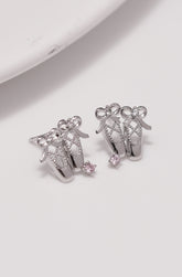 ✨ Bow Ribbon Ballerina Shoes Stud Earrings – Rose Gold Plated, Hypoallergenic ✨