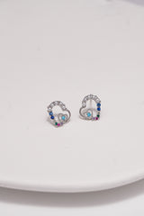 ✨ Rainbow Heart Stud Earrings – Rhodium & Gold Plated, Hypoallergenic ✨