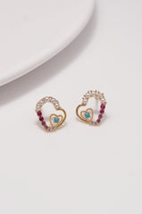 ✨ Rainbow Heart Stud Earrings – Rhodium & Gold Plated, Hypoallergenic ✨