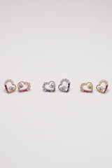 ✨ Rainbow Heart Stud Earrings – Rhodium & Gold Plated, Hypoallergenic ✨