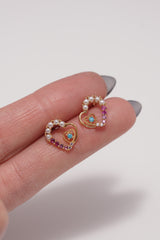 ✨ Rainbow Heart Stud Earrings – Rhodium & Gold Plated, Hypoallergenic ✨