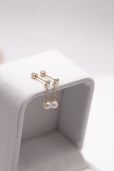 14K Solid Gold 3MM CZ Stud Mother of Pearl Dangle Screw Back Earring