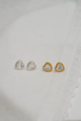 925 Sterling Silver Fresh Water Pearl Vintage Framed Heart Stud Earring