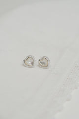 925 Sterling Silver Fresh Water Pearl Vintage Framed Heart Stud Earring