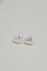 925 Sterling Silver Minimal Heart Swarovski Pearl Stud Earring