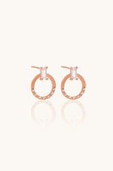 14K Solid Gold Rose Gold Collection Baguette & CZ Disc Stud Earrings