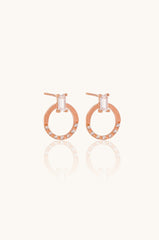 14K Solid Gold Rose Gold Collection Baguette & CZ Disc Stud Earrings