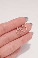 14K Solid Gold Rose Gold Collection Baguette & CZ Disc Stud Earrings