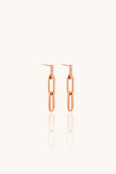 14K Solid Gold Rose Gold Collection CZ Bar Paper Clip Drop Stud Earring