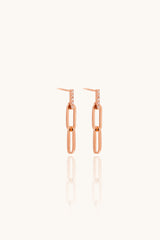 14K Solid Gold Rose Gold Collection CZ Bar Paper Clip Drop Stud Earring