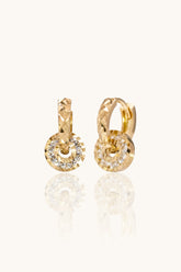 14K Solid Gold Diamond-Cut 10mm Disc Hoop Earring