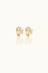 14K Solid Gold Flower Star Huggies Hoop Earring