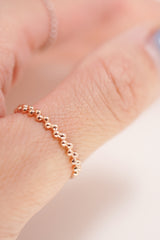 14K Solid Rose Gold Two Side Ball Link Stackable Ring